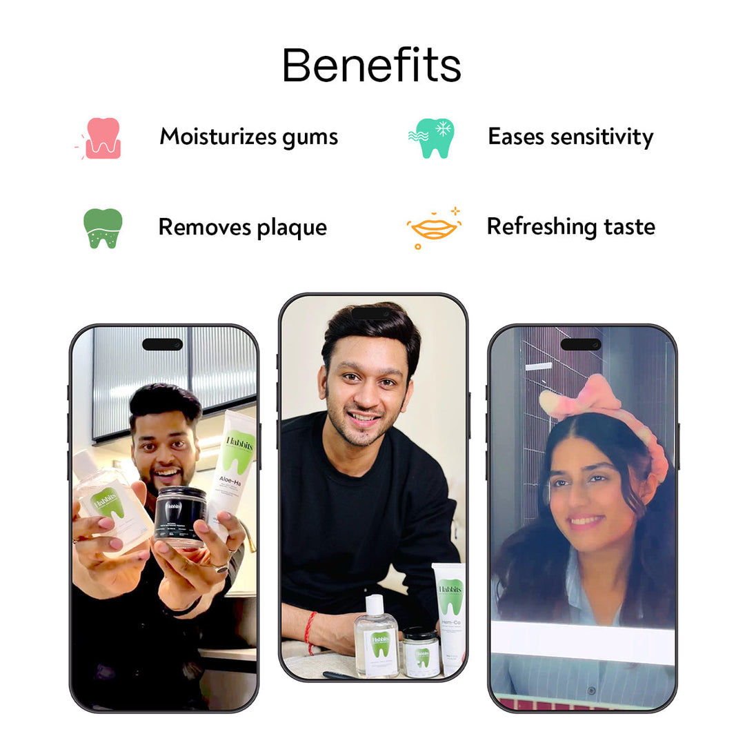 Habbits Oral Care Bundle | Charcoal Toothpaste (100g) + Charcoal Mouthwash (250ml) + 2 Biodegradable Toothbrushes | Natural Whitening | Vegan | SLS-Free | Tea Tree & Spearmint | Fights Plaque & Bad Breath