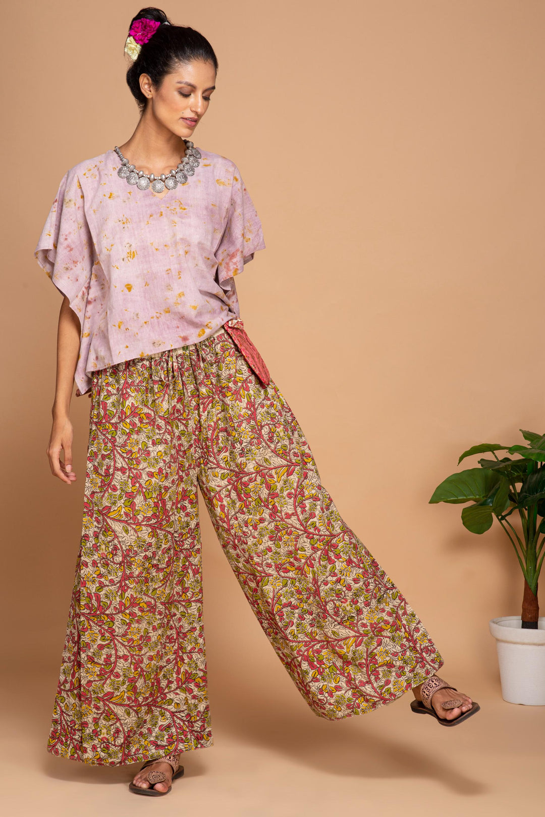 "Bageeya “Pink mimosa” Natural dyed Khadi Organic Cotton Crop Top
 | Crafted with Sacred Temple Marigolds and Walnut"