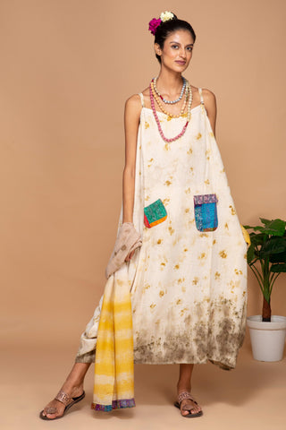 Bageeya “Sunflower” Natural Dyed Khadi Organic Cotton Strap Dress| Crafted with Sacred Temple Hibiscus and Marigold