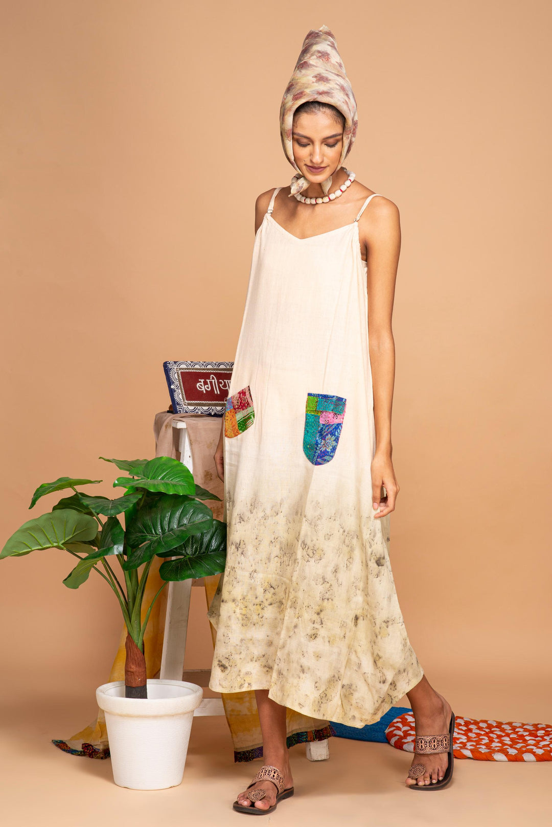 Bageeya “Tulip” Natural Dyed Khadi Organic Cotton Strap Dress| Crafted with Sacred Temple Rose