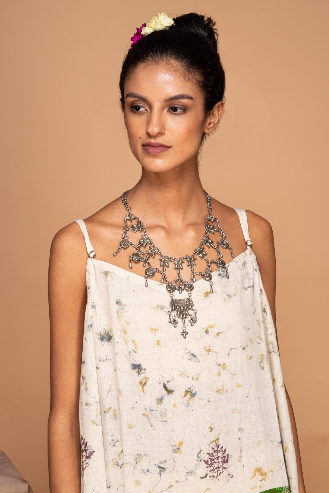 Bageeya “Solis” Natural Dyed Khadi Organic Cotton Strap Dress| Crafted with Sacred Temple Marigolds