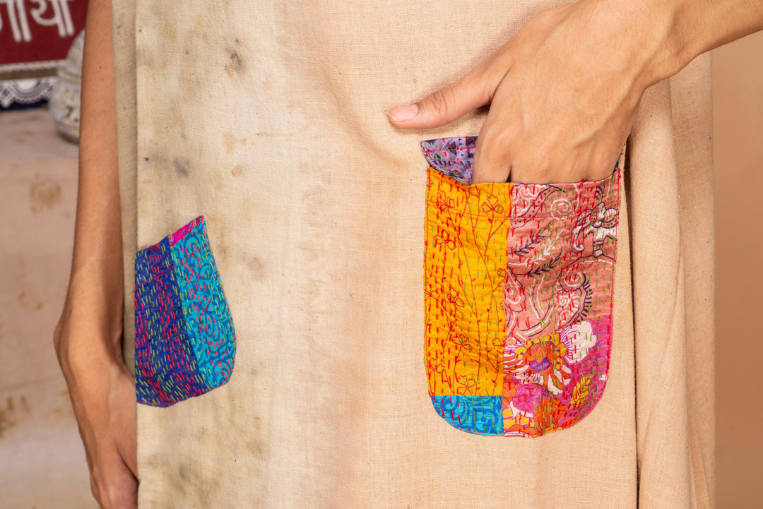 Bageeya “Hibiscus” Natural Dyed Khadi Organic Cotton Strap Dress| Crafted with Sacred Temple Rose and Catechu