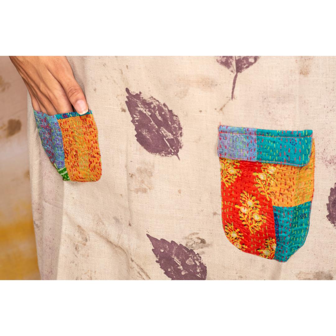 "Bageeya “Peony” Natural Dyed Khadi  Organic Cotton Strap Dress
|Crafted with Wilds leaves and walnut"