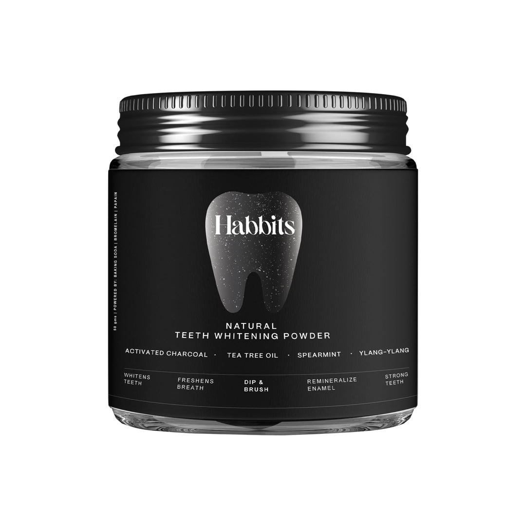 Habbits Teeth Whitening Powder & 4 Biodegradable Toothbrushes | Natural Oral Care Combo | Charcoal & N-HAp | Wheatstraw Handle Manual Toothbrush With Soft Bristle for Adults