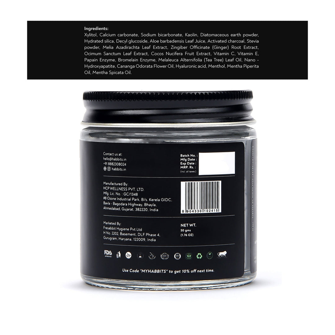 Habbits Teeth Whitening Powder & 4 Biodegradable Toothbrushes | Natural Oral Care Combo | Charcoal & N-HAp | Wheatstraw Handle Manual Toothbrush With Soft Bristle for Adults