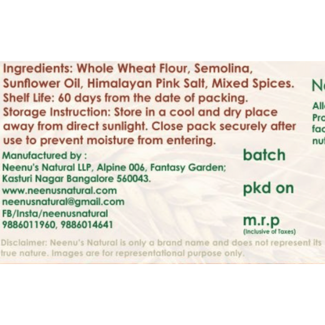 Neenus Natural Whole Wheat Methi Mathri - 250 GM