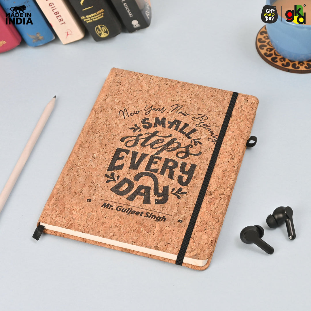 Gift Kya De Eco-Friendly Cork Diary with Pen Holder | 190 Pages | Motivational Quote & Personalized Name Option