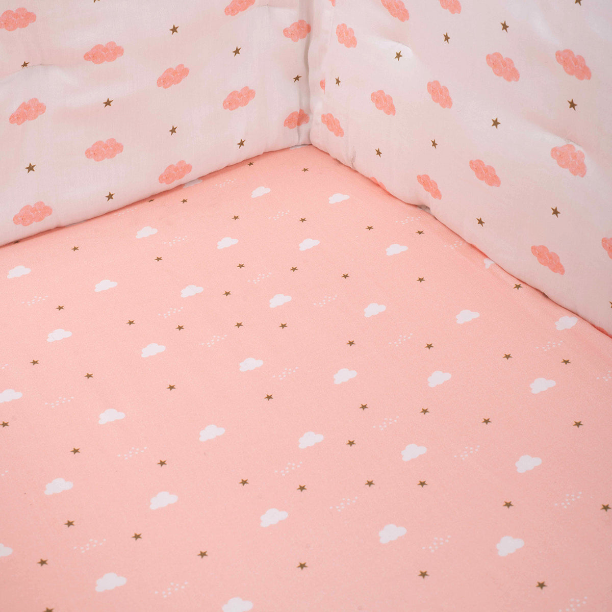 Tiny snooze organic fitted cot sheet- pink clouds