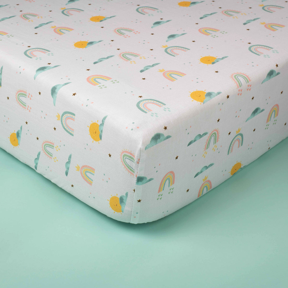 Tiny snooze organic fitted cot sheet- colorful rainbows