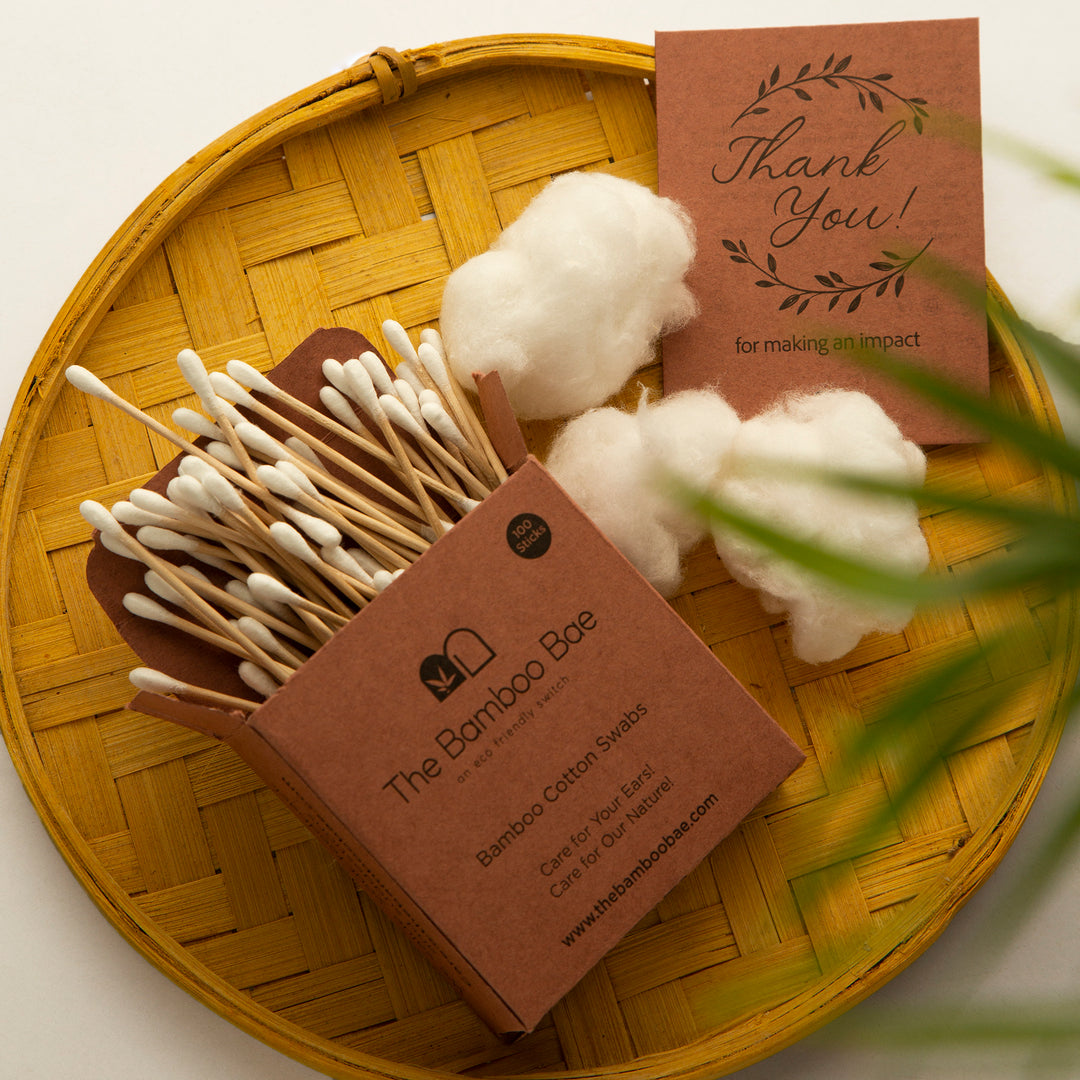 Bamboo Cotton Swabs | 200 Swabs - 100 Sticks | Soft and Gentle Earbuds