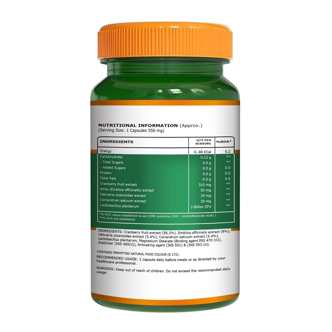 Cranberry and Amla Extract Capsules with Herbs & Probiotics 60 Veg Capsules