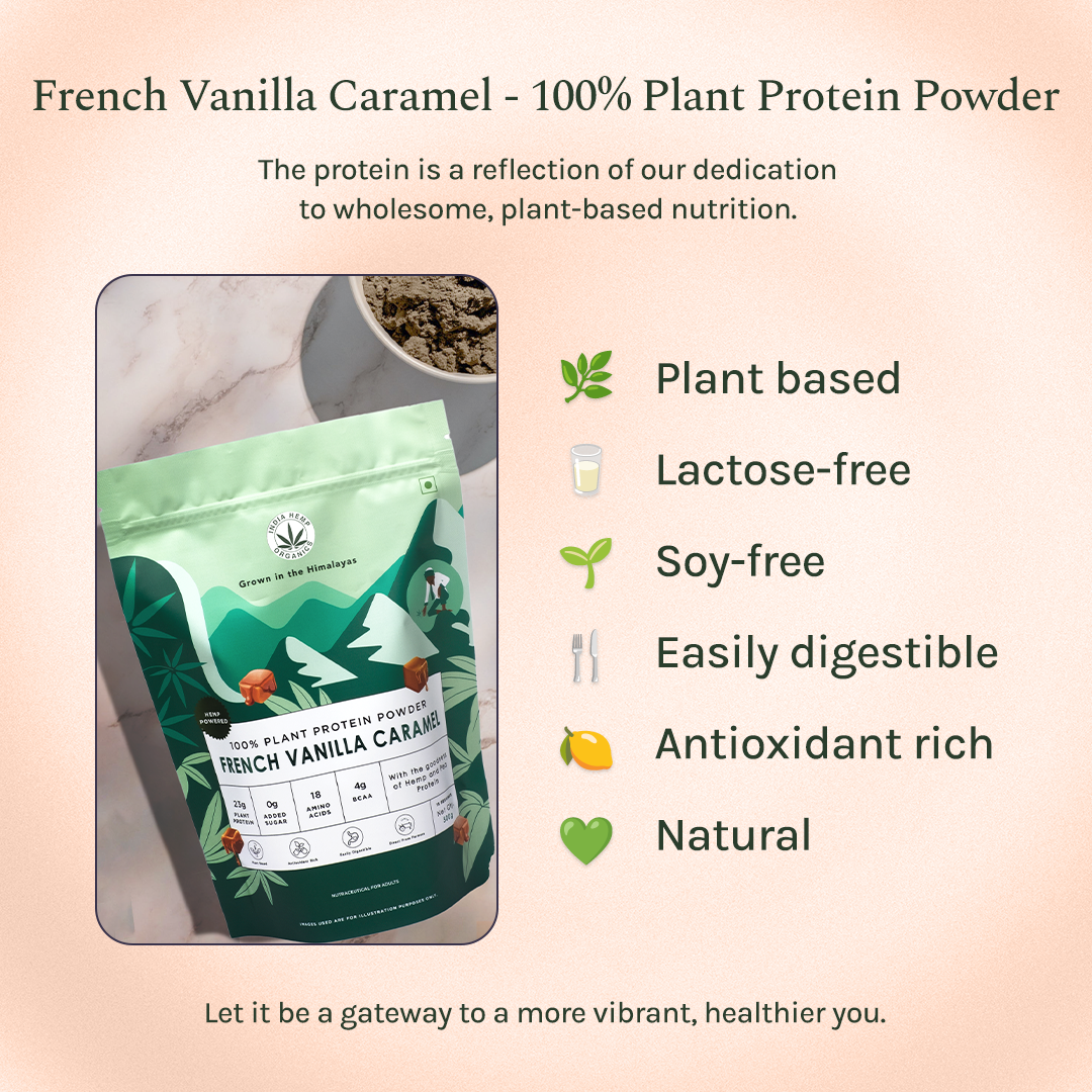 India hemp Organics Hemp Powder - French Vanilla Caramel - 500 Grams