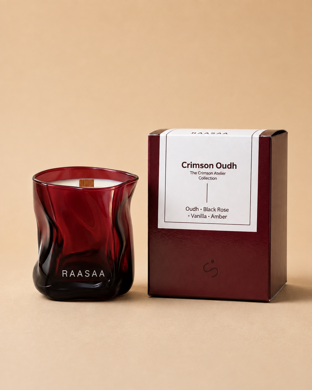 Raasaa Crimson Oud Premium Scented Candle – Oudh, Amber, Black Rose & Vanilla | Luxury Home Fragrance | 220 ml | 40–45 Hours