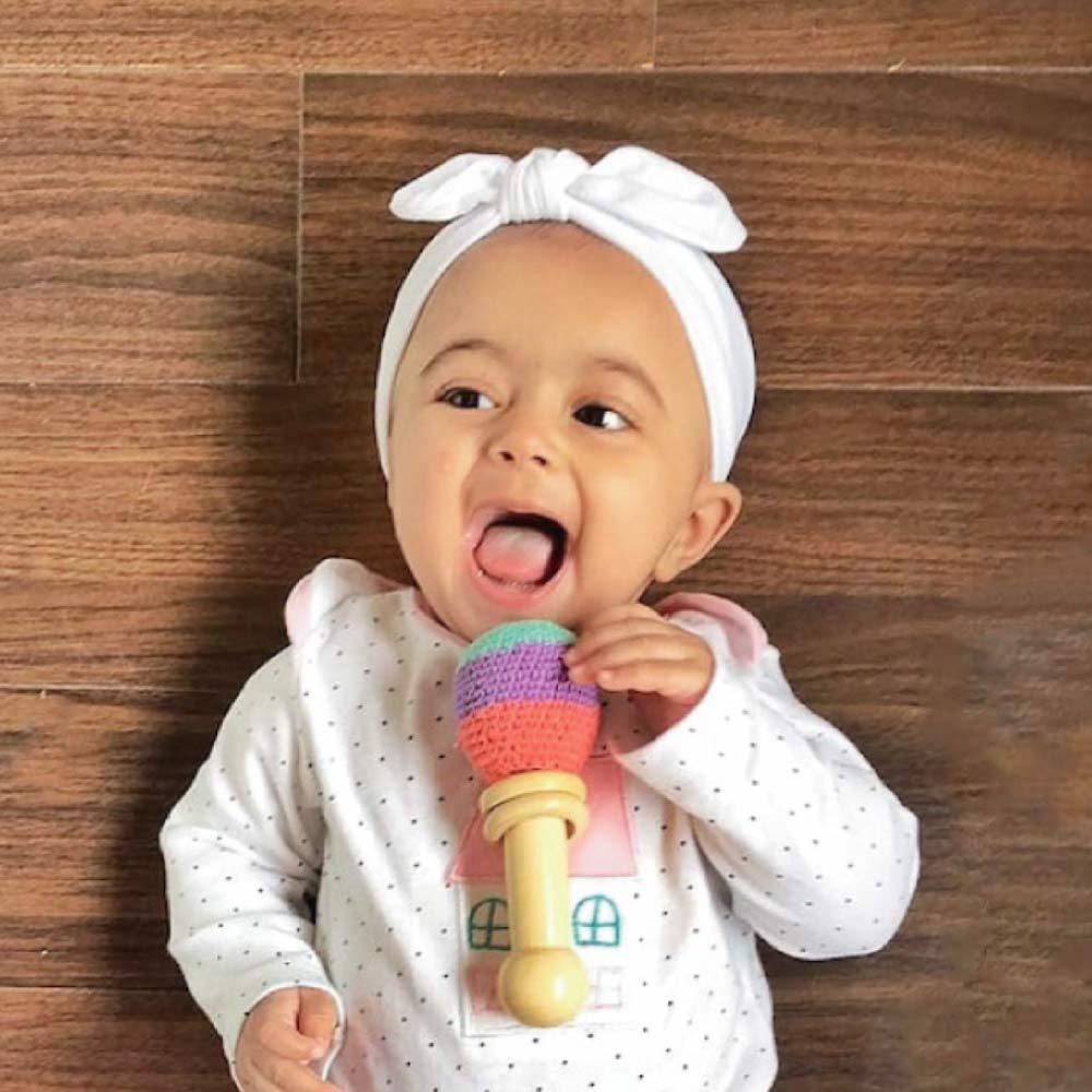 Shumee Organic Crochet Shaker Wooden Baby Rattle Toy