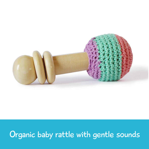 Shumee Organic Crochet Shaker Wooden Baby Rattle Toy
