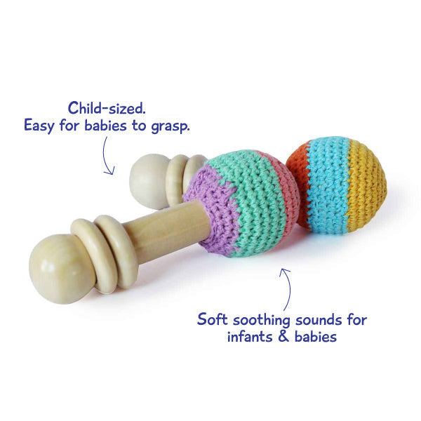 Shumee Organic Crochet Shaker Wooden Baby Rattle Toy