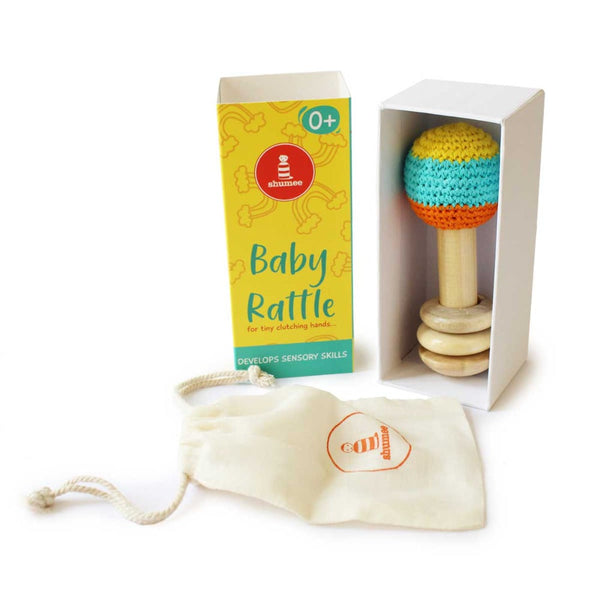 Shumee Wooden Non-Toxic Crochet Shaker Rattle Toy - ORANGE