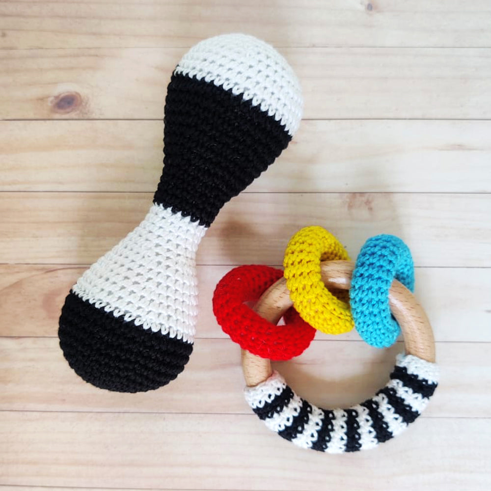 Shumee High Contrast Crochet and Wooden Rattles