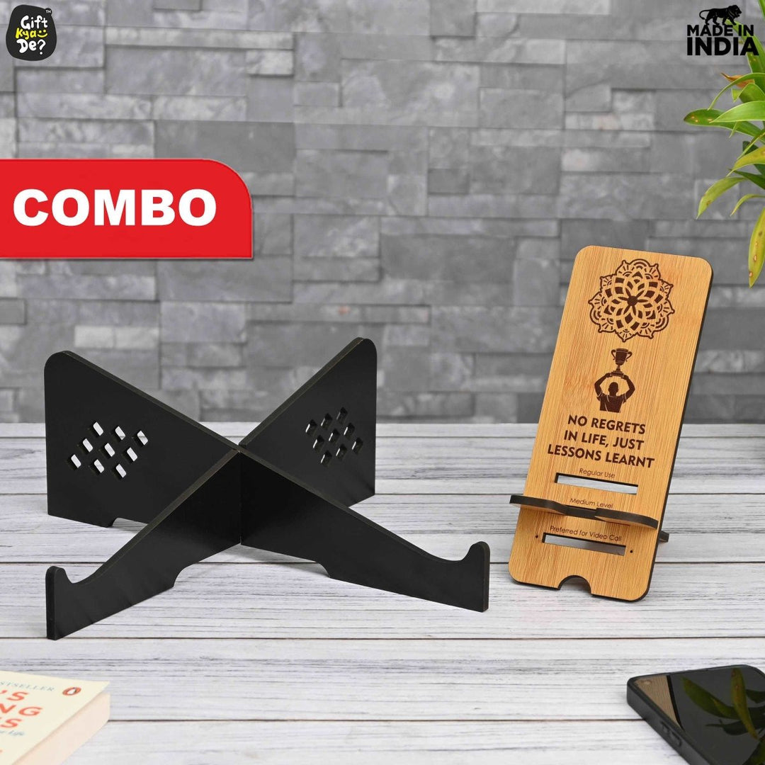 Gift Kya De Cross Laptop Stand For Desk With Mobile Stand | Portable Easy to Carry | Compatible with All (2 pc Combo Pack) (eco Friendly)