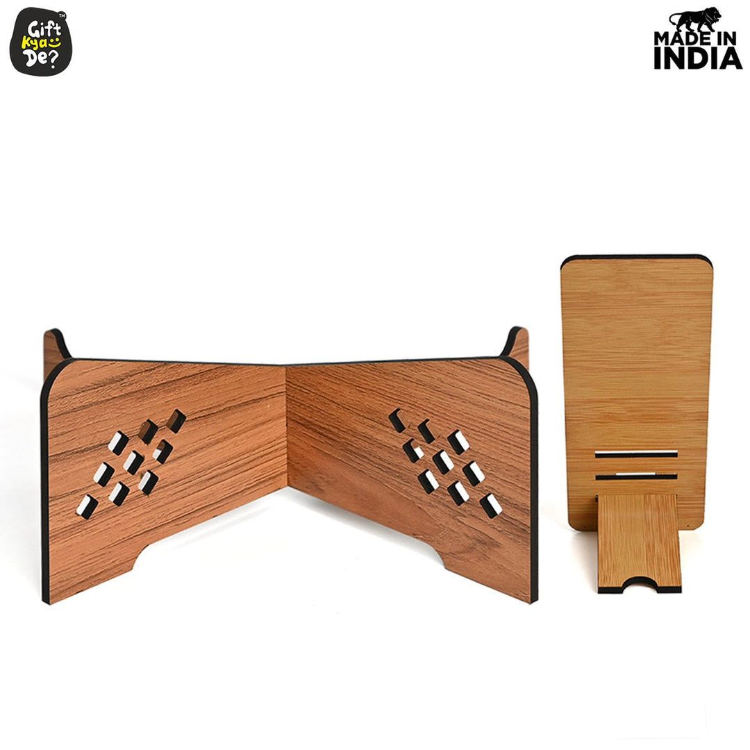 Gift Kya De Cross Laptop Stand For Desk With Mobile Stand | Portable Easy to Carry | Compatible with All (2 pc Combo Pack) (eco Friendly)