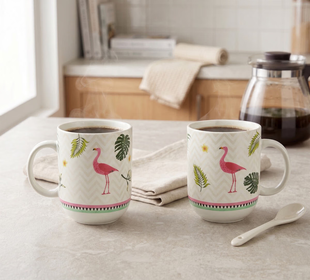 Foraging Flamingo Porcelain Oval Mug Set of 2