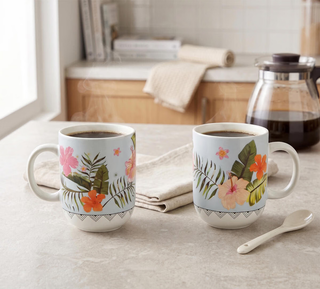 Plumerias Plume Porcelain Oval Mug Set of 2