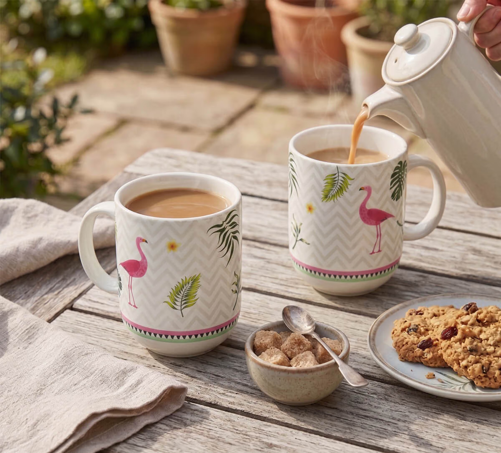 Foraging Flamingo Porcelain Oval Mug Set of 2