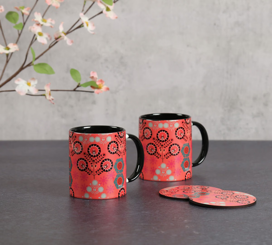 Raceme Rosettes Ceramic Mugs & Coasters Combo Set of 2