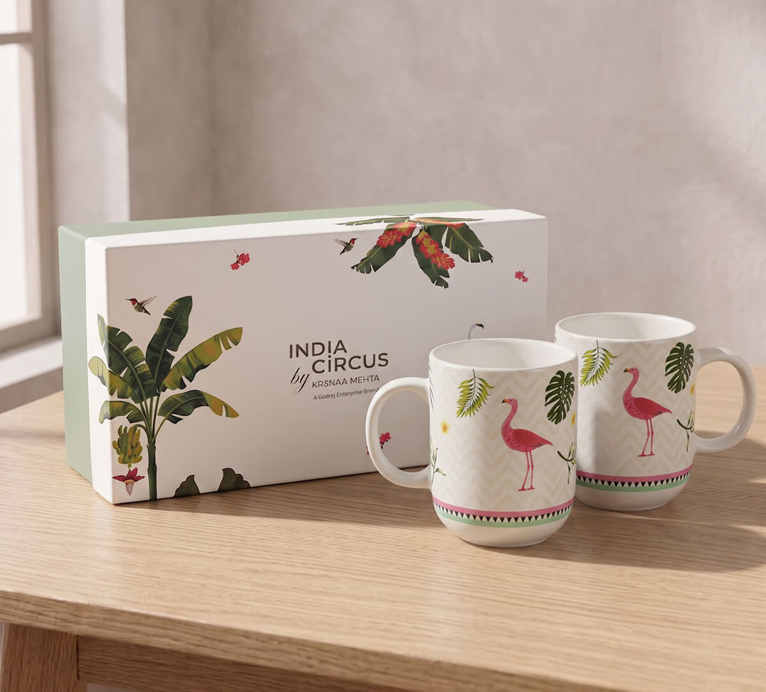 Foraging Flamingo Porcelain Oval Mug Set of 2