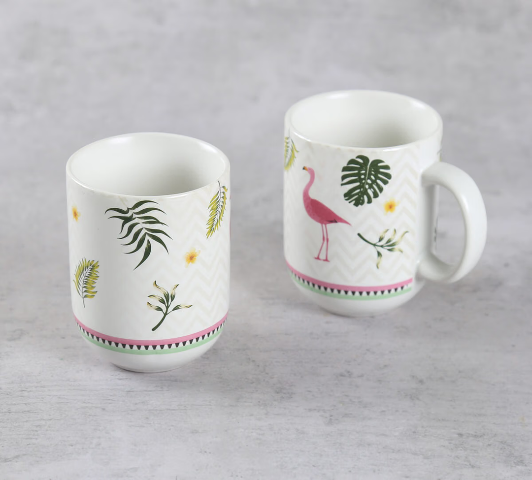 Foraging Flamingo Porcelain Oval Mug Set of 2