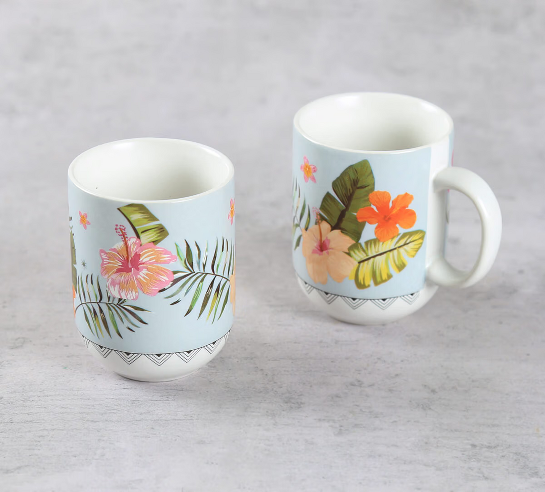 Plumerias Plume Porcelain Oval Mug Set of 2