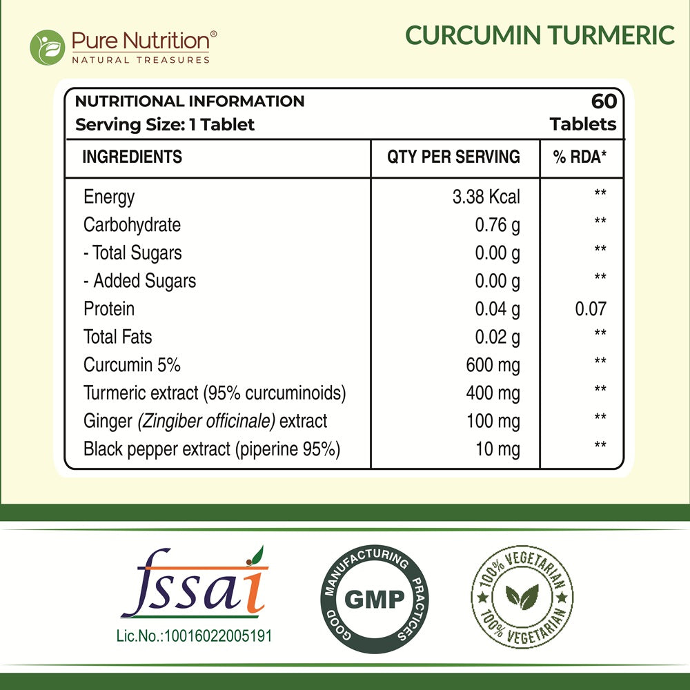 Curcumin Turmeric Extract 1200mg | 95% Curcuminoids & Piperine | 60 Tablets
