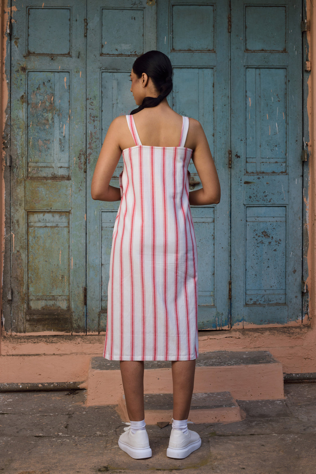 Anushé Pirani Slip Dress | Handwoven Cotton | Red & White, Women&