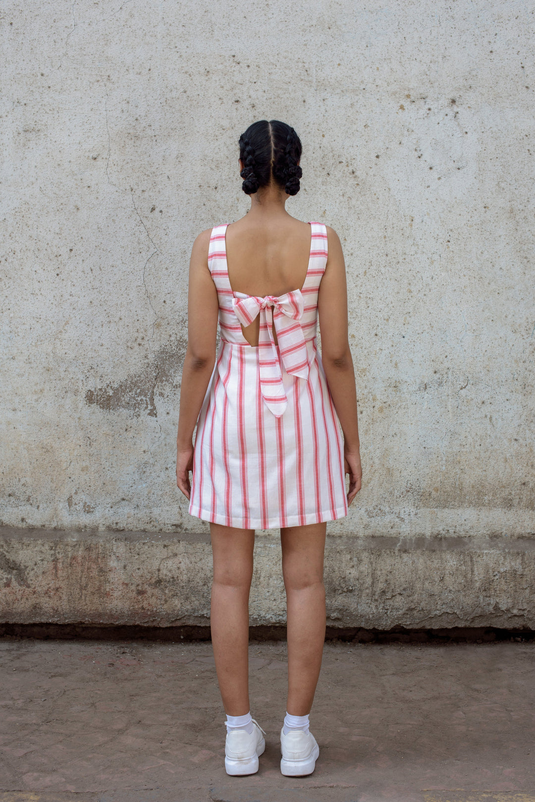 Anushé Pirani Scoop Back Dress | Handwoven Cotton | Red & White, Women&