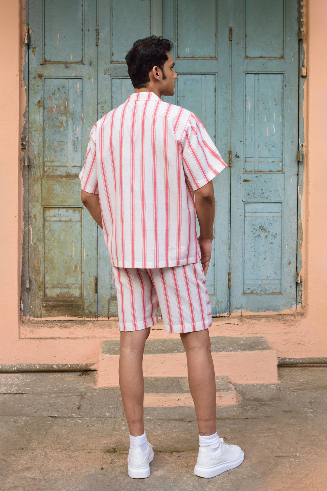 Anushé Pirani Camp Collar Shirt | Handwoven Cotton | Red & White, Men&