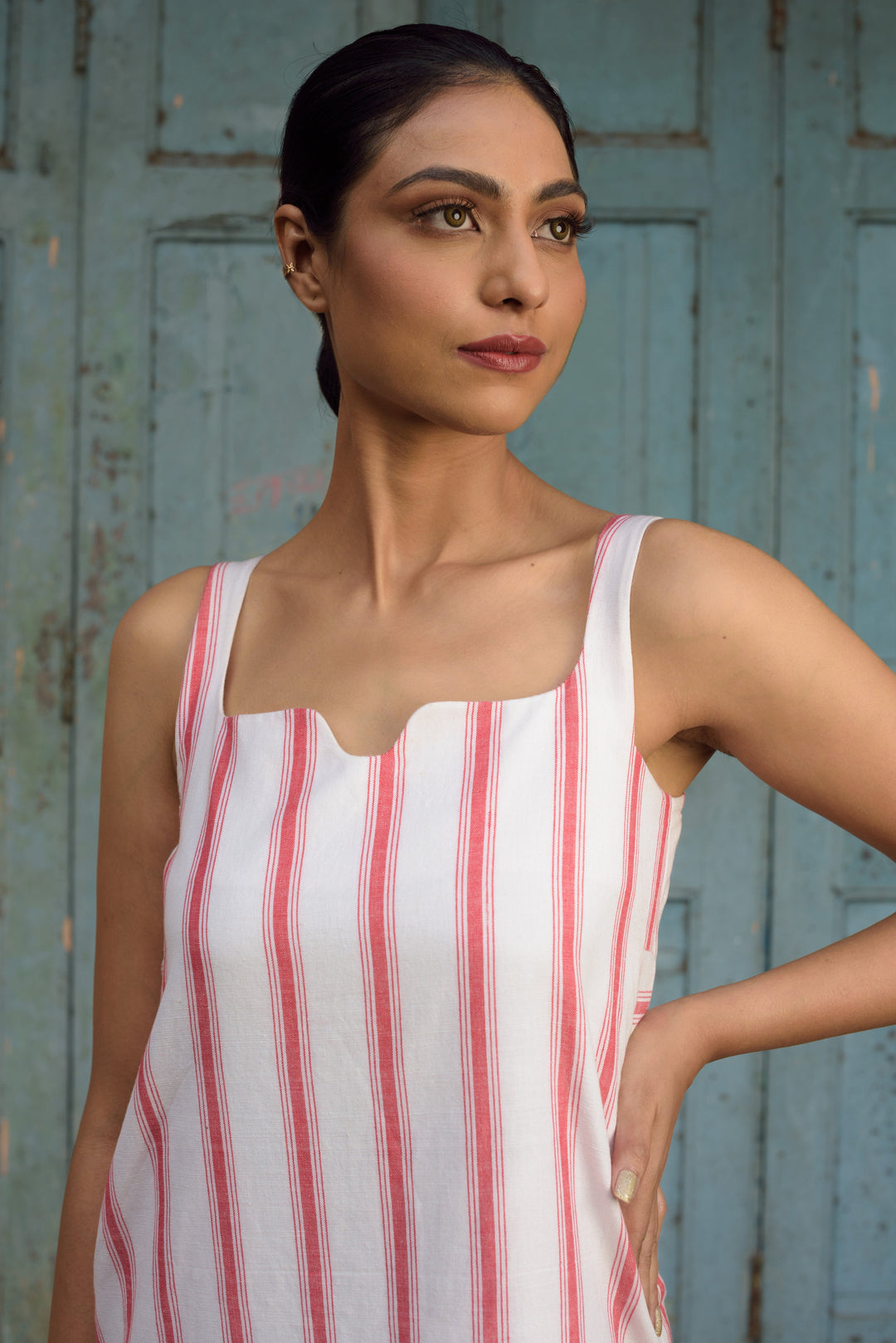 Anushé Pirani Slip Dress | Handwoven Cotton | Red & White, Women&