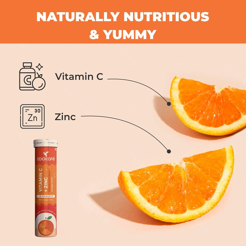 Vitamin C & Zinc Effervescent Tablets for Glowing Skin | Immunity Booster | Pack of 2 (15 tablets each)
