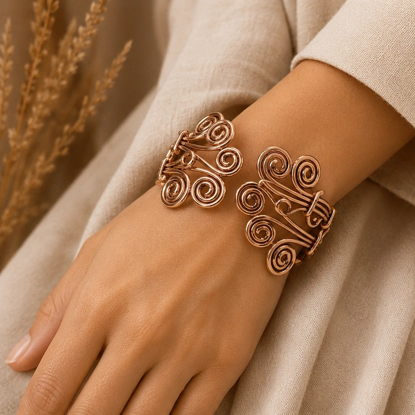 Premium Copper Kada for Women – Beautifully Carved Ayurvedic Copper Bracelet