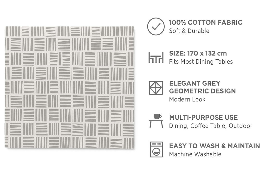 Country Village Modern Grey Printed Cotton Table Cloth for Home & Dining