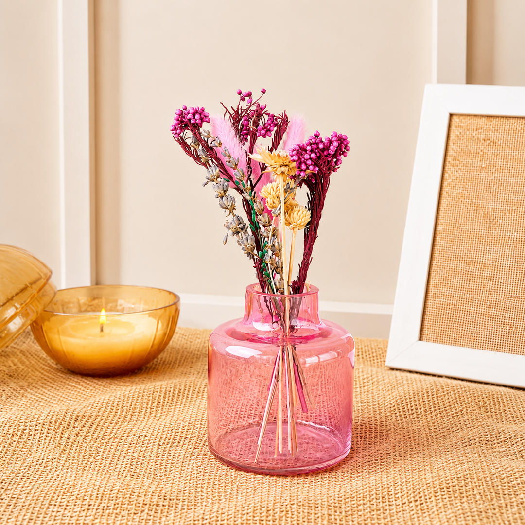 Blush Bloom Pink Vase with Dried Flowers | Decorative Home Décor Vase
