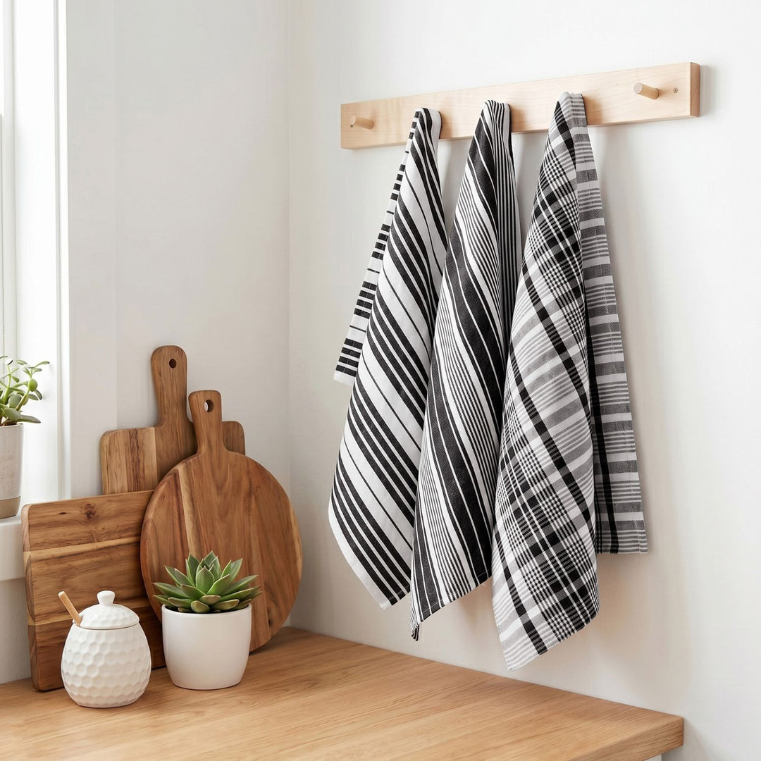 Striped & Checked Cotton Dish Towels ( Set of 3)
