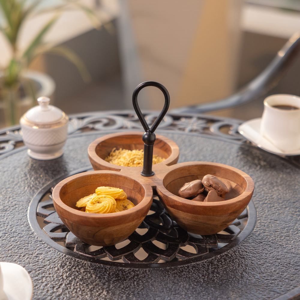 Ireka Homes Handcrafted Munch Trio Serving Bowls - Multipurpose Acacia Wood Bowls - Durable Bowls for Serving Food, Snacks, and Desserts (Set of 3)