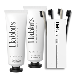 Habbits Natural Oral Care Bundle | 2 Apple Mint Toothpaste (100g Each) + 4 Biodegradable Toothbrushes | Fights Plaque & Bad Breath | Vegan, Enamel-Safe Toothpaste | Fluoride-Free | Vegan | SLS-Free