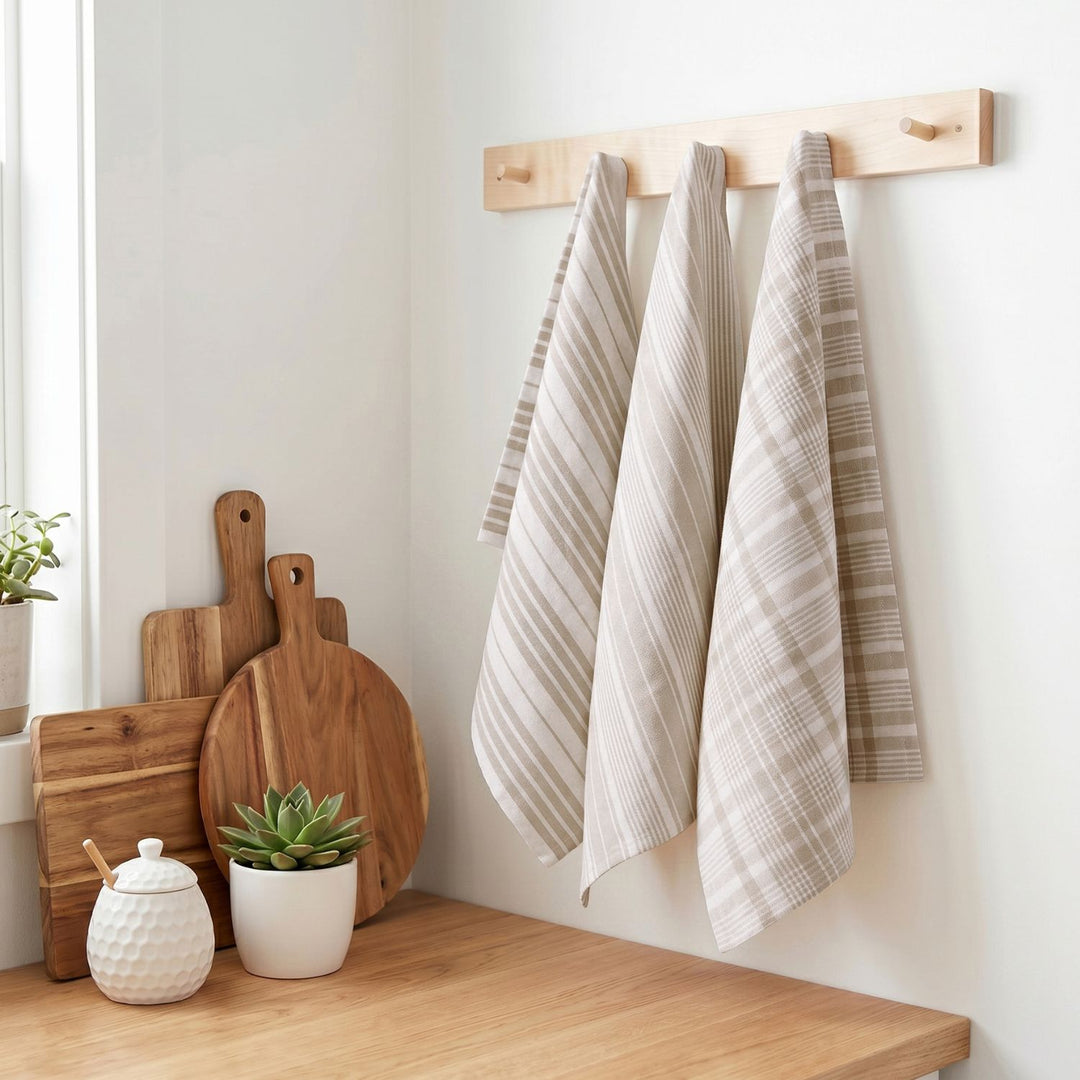 Striped & Checked Cotton Dish Towels ( Set of 3)