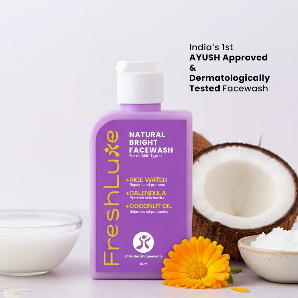 Natural Bright Face Wash | For Cleansing & Brightening Glass Skin | Rice Water & Extra Virgin Coconut Oil | Men & Women Korean Skin Care