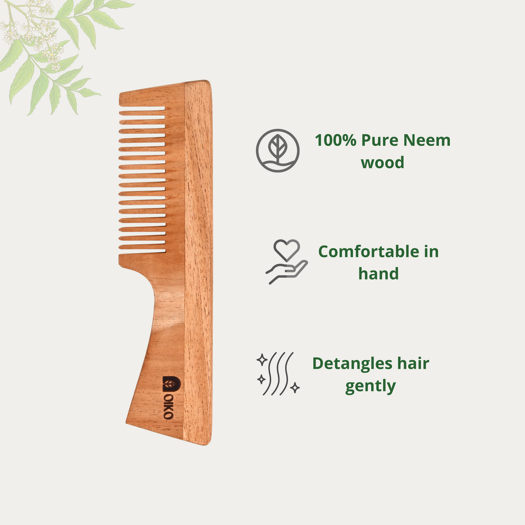 OIKO Neem Wood Hair Comb Combo Pack – Handle & Dual-Sided