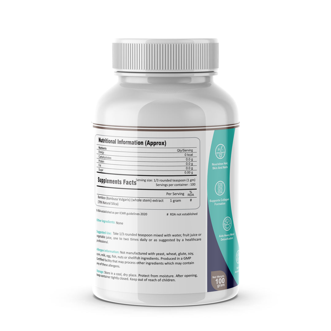 FM Nutrition Opti-Silica I Premium Quality Bamboo Extract I Helps in Detoxification I Good for Hair, Skin & Nails I Supports Bone, Joint & Cartilage Health I Trace Mineral I Anti-oxidant I Vegan 100gm