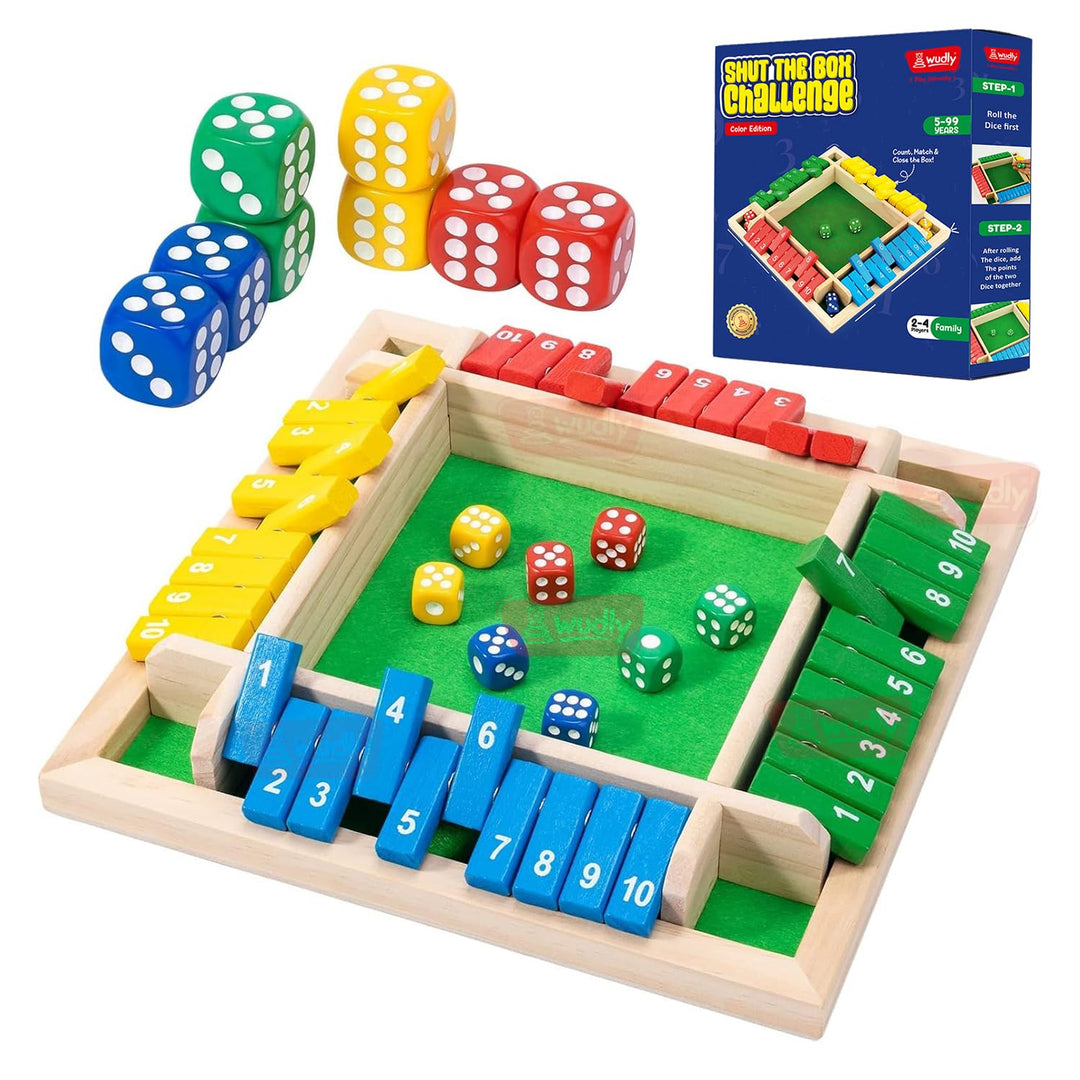 Wudly Wooden Colour Shut the Box Dice Game