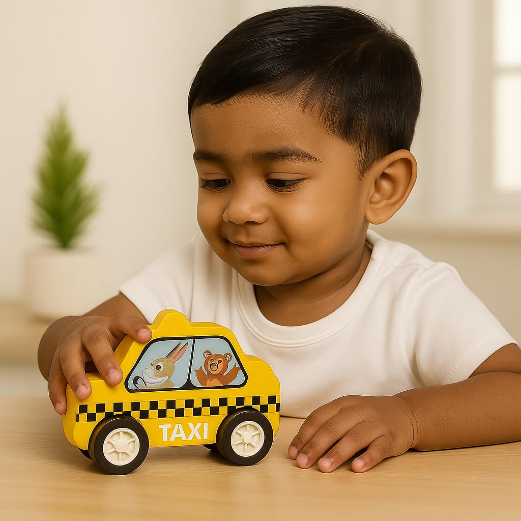 Wudly Wooden Car set (Police, Taxi , Fire fighter, School bus, Ambulance, Trash 