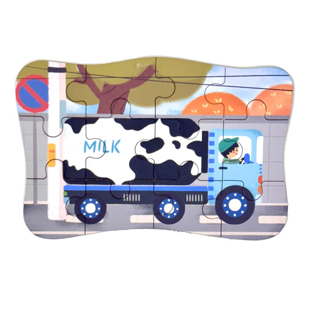 Wudly Wooden Progressive Puzzle Metal Box SCHOOL BUS